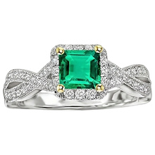 Afbeelding in Gallery-weergave laden, Princess Slijpvorm Smaragd ring in Bicolor 14K Goud – vooraanzicht