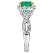 Afbeelding in Gallery-weergave laden, Smaragd Princess Slijpvorm Gekleurde Steen Ring in Bicolor 14K Goud – achteraanzicht
