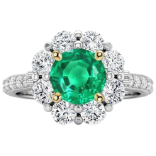 Afbeelding in Gallery-weergave laden, Smaragd Rond Geslepen Edelsteen Ring in 14 Karaat Tweekleurig Goud – vooraanzicht