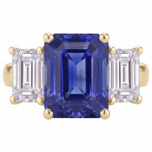 Afbeelding in Gallery-weergave laden, Gouden 3 steen blauwe saffier smaragd Natuurlijke echte diamant ( niet in het laboratorium gekweekt )en ring 3,50 karaat