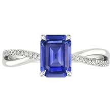 Afbeelding in Gallery-weergave laden, Gouden Blauwe Saffier & Diamanten Ring Met Accenten Gedraaide Schacht 4 Karaat