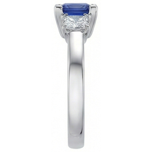 Afbeelding in Gallery-weergave laden, Gouden Edelsteen Princess Blauwe Saffier & Natuurlijke uit de aarde gewonnen Diamant Drie Stenen Ring 5 Karaat