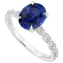 Afbeelding in Gallery-weergave laden, Gouden Edelsteen Ring Ovale Blauwe Saffier & Pave Set Diamanten 3,50 Karaat