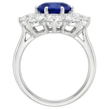 Afbeelding in Gallery-weergave laden, Gouden Halo Diamanten Ring Blauwe Ronde Saffier Bloem Stijl 4.50 Karaat