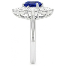 Afbeelding in Gallery-weergave laden, Gouden Halo Diamanten Ring Blauwe Ronde Saffier Bloem Stijl 4.50 Karaat