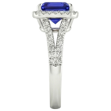 Afbeelding in Gallery-weergave laden, Gouden Halo Natuurlijke echte diamanten ( niet in een laboratorium gekweekt ) verlovingsring 3,25 karaat Asscher blauwe saffier