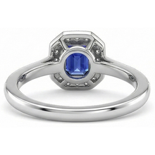 Afbeelding in Gallery-weergave laden, Gouden Halo Smaragd Vormige Sri Lankaanse Saffier Diamanten Ring 3,50 Karaat