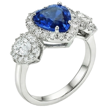 Afbeelding in Gallery-weergave laden, Gouden Jubileumring 7 Karaat Hartgeslepen Blauwe Saffier & Halo Natuurlijke uit de aarde gewonnen Diamanten