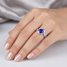 Afbeelding in Gallery-weergave laden, Gouden Natuurlijke echte diamant ( niet in het laboratorium gekweekt )en ronde edelsteen saffier ring 1,50 karaat gedraaide schacht