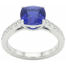 Afbeelding in Gallery-weergave laden, Gouden Solitaire Blauwe Saffier Ring Met Ronde Natuurlijke uit de aarde gewonnen Diamanten Accenten 6 Karaat