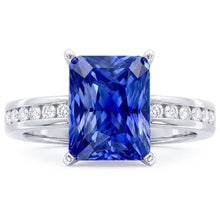 Afbeelding in Gallery-weergave laden, Gouden jubileum blauwe saffier ring 4 karaat kanaalset Natuurlijke echte diamant ( niet in het laboratorium gekweekt )en