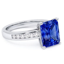 Afbeelding in Gallery-weergave laden, Gouden jubileum blauwe saffier ring 4 karaat kanaalset Natuurlijke echte diamant ( niet in het laboratorium gekweekt )en