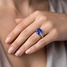 Afbeelding in Gallery-weergave laden, Gouden jubileum blauwe saffier ring 4 karaat kanaalset Natuurlijke echte diamant ( niet in het laboratorium gekweekt )en