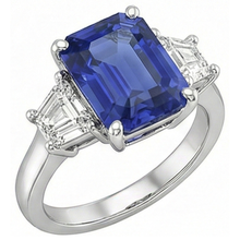 Afbeelding in Gallery-weergave laden, Gouden ring met 3 stenen smaragd blauwe saffier en trapeziumNatuurlijke echte diamant ( niet in het laboratorium gekweekt )en 4 karaat