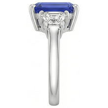 Afbeelding in Gallery-weergave laden, Gouden ring met 3 stenen smaragd blauwe saffier en trapeziumNatuurlijke echte diamant ( niet in het laboratorium gekweekt )en 4 karaat