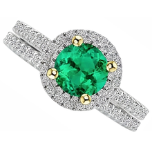 Afbeelding in Gallery-weergave laden, Colombiaanse Smaragd Edelsteen Ring 2,50 karaat 14 Karaat Tweekleurig Goud – zijaanzicht
