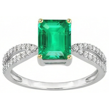 Afbeelding in Gallery-weergave laden, Colombiaanse Smaragd Sieraadsteen Ring 2-karaat Bicolor 14K Goud – zijaanzicht