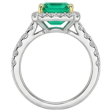 Afbeelding in Gallery-weergave laden, Asscher Slijpvorm Smaragd ring in Bicolor 14K Goud – detailaanzicht