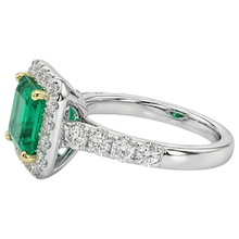 Afbeelding in Gallery-weergave laden, Smaragd Asscher Slijpvorm Sieraadsteen Ring in Bicolor 14K Goud – profielaanzicht