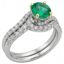 Afbeelding in Gallery-weergave laden, Gekleurde Steen Ring 14 Karaat Tweekleurig Goud met Colombiaanse Smaragd – bovenaanzicht