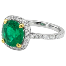 Afbeelding in Gallery-weergave laden, Colombiaanse Smaragd Edelsteen Ring 4-karaat 14 Karaat Tweekleurig Goud – achteraanzicht
