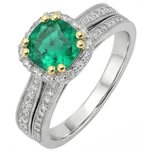 Afbeelding in Gallery-weergave laden, Fijne Smaragd Rond Geslepen Gekleurde Steen Ring in Tweekleurig 14K Goud – zijaanzicht