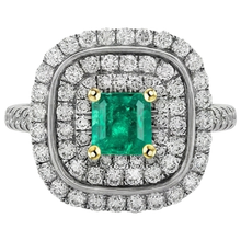 Afbeelding in Gallery-weergave laden, Smaragd Edelsteen Ring 1 karaat Tweekleurig 14K Goud – hoekaanzicht