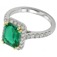 Afbeelding in Gallery-weergave laden, Fijne Smaragd Edelsteen Ring 2-karaat Bicolor 14K Goud – zijaanzicht