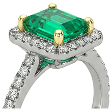 Afbeelding in Gallery-weergave laden, Colombiaanse Smaragd Edelsteen Ring 2-karaat Bicolor 14K Goud – profielaanzicht