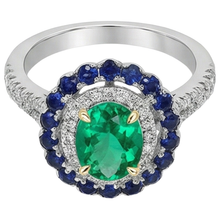 Afbeelding in Gallery-weergave laden, Colombiaanse Smaragd Sieraadsteen Ring 2-karaat Bicolor 14K Goud – vooraanzicht