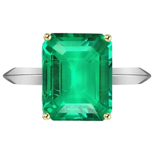 Afbeelding in Gallery-weergave laden, Smaragd Gekleurde Steen Ring 4-karaat 14 Karaat Tweekleurig Goud – zijaanzicht