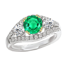 Afbeelding in Gallery-weergave laden, Rond Geslepen Colombiaanse Smaragd ring in Bicolor 14K Goud – hoofdaanzicht