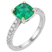 Afbeelding in Gallery-weergave laden, Cushion Fijne Smaragd ring in Tweekleurig 14K Goud – zijaanzicht