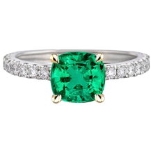 Afbeelding in Gallery-weergave laden, Fijne Smaragd Edelsteen Ring 3 karaat Tweekleurig 14K Goud – vooraanzicht