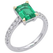Afbeelding in Gallery-weergave laden, Smaragd Gekleurde Steen Ring 2,50-karaat Bicolor 14K Goud – vooraanzicht