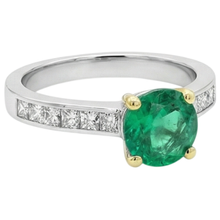Afbeelding in Gallery-weergave laden, Fijne Smaragd Rond Geslepen Gekleurde Steen Ring in Bicolor 14K Goud – bovenaanzicht