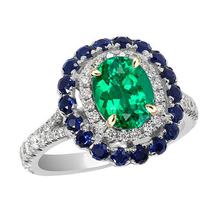 Afbeelding in Gallery-weergave laden, Colombiaanse Smaragd Ovaal Sieraadsteen Ring in Bicolor 14K Goud – hoofdaanzicht