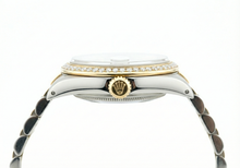 Afbeelding in Gallery-weergave laden, Grijze Romeinse wijzerplaat met diamanten rand roestvrij staal en goud Rolex dameshorloge Datumjust
