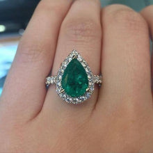 Afbeelding in Gallery-weergave laden, Groene Edelsteen Ring Groente smaragd Met Halo Diamant 3,75 Karaat Wit Goud 14K