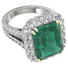 Afbeelding in Gallery-weergave laden, Ring met groene smaragd (GIA) en natuurlijke uit de aarde gewonnen diamanten