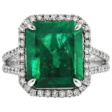Afbeelding in Gallery-weergave laden, Groene Smaragd GIA Natuurlijke uit de a aarde gewonnen Diamanten Edelsteen Verlovingsring 10.50 Karaat WG 14K