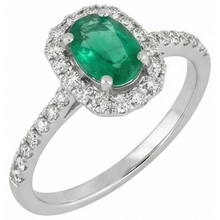 Afbeelding in Gallery-weergave laden, Groene smaragd en Natuurlijke echte diamanten ( niet in een laboratorium gekweekt ) 5,25 karaat trouwring 14K WG