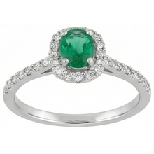 Afbeelding in Gallery-weergave laden, Groene smaragd en Natuurlijke echte diamanten ( niet in een laboratorium gekweekt ) 5,25 karaat trouwring 14K WG