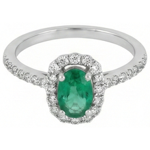 Afbeelding in Gallery-weergave laden, Groene smaragd en Natuurlijke echte diamanten ( niet in een laboratorium gekweekt ) 5,25 karaat trouwring 14K WG