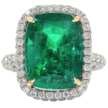 Afbeelding in Gallery-weergave laden, Grote 16,25 karaat groene smaragd & diamanten trouwring goud 14k