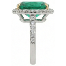 Afbeelding in Gallery-weergave laden, Grote 16.25 Karaat Groene Smaragd GIA & Natuurlijke uit de aarde gewonnen Diamanten Trouwring Goud 14K