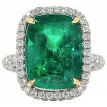 Afbeelding in Gallery-weergave laden, Grote 16.25 Karaat Groene Smaragd GIA & Natuurlijke uit de aarde gewonnen Diamanten Trouwring Goud 14K