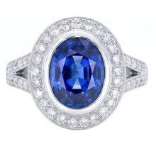 Afbeelding in Gallery-weergave laden, Grote Ceylon Saffier Met Diamanten 4.75 Ct Ring Wit Goud 14K