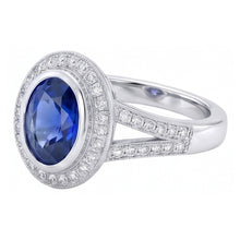 Afbeelding in Gallery-weergave laden, Grote Ceylon Saffier Met Diamanten 4.75 Ct Ring Wit Goud 14K