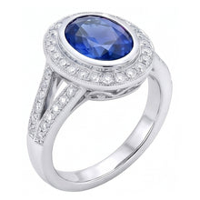 Afbeelding in Gallery-weergave laden, Grote Ceylon Saffier Met Diamanten 4.75 Ct Ring Wit Goud 14K